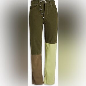 Ganni Colorblock Straight Leg Jeans in Olive, Lime & Brown